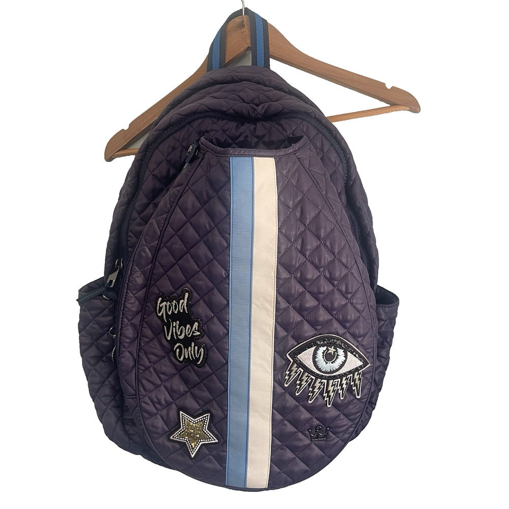 Oliver Thomas Quilted Purple Backpack with Blue and White Stripes